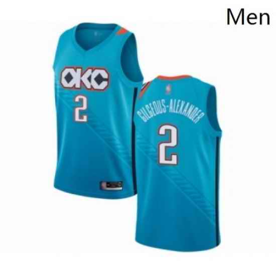 Mens Oklahoma City Thunder 2 Shai Gilgeous Alexander Authentic Turquoise Basketball Jersey City Edition